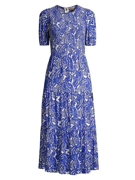 michael kors paisley smocked midi dress|Michael Michael Kors Paisley Smocked Midi Dress .